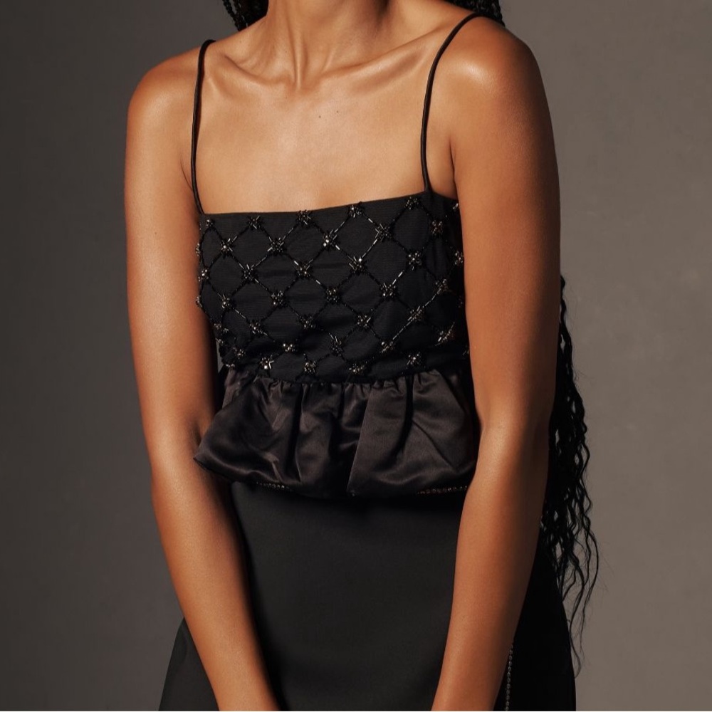 Beaded Satin Crop Tank